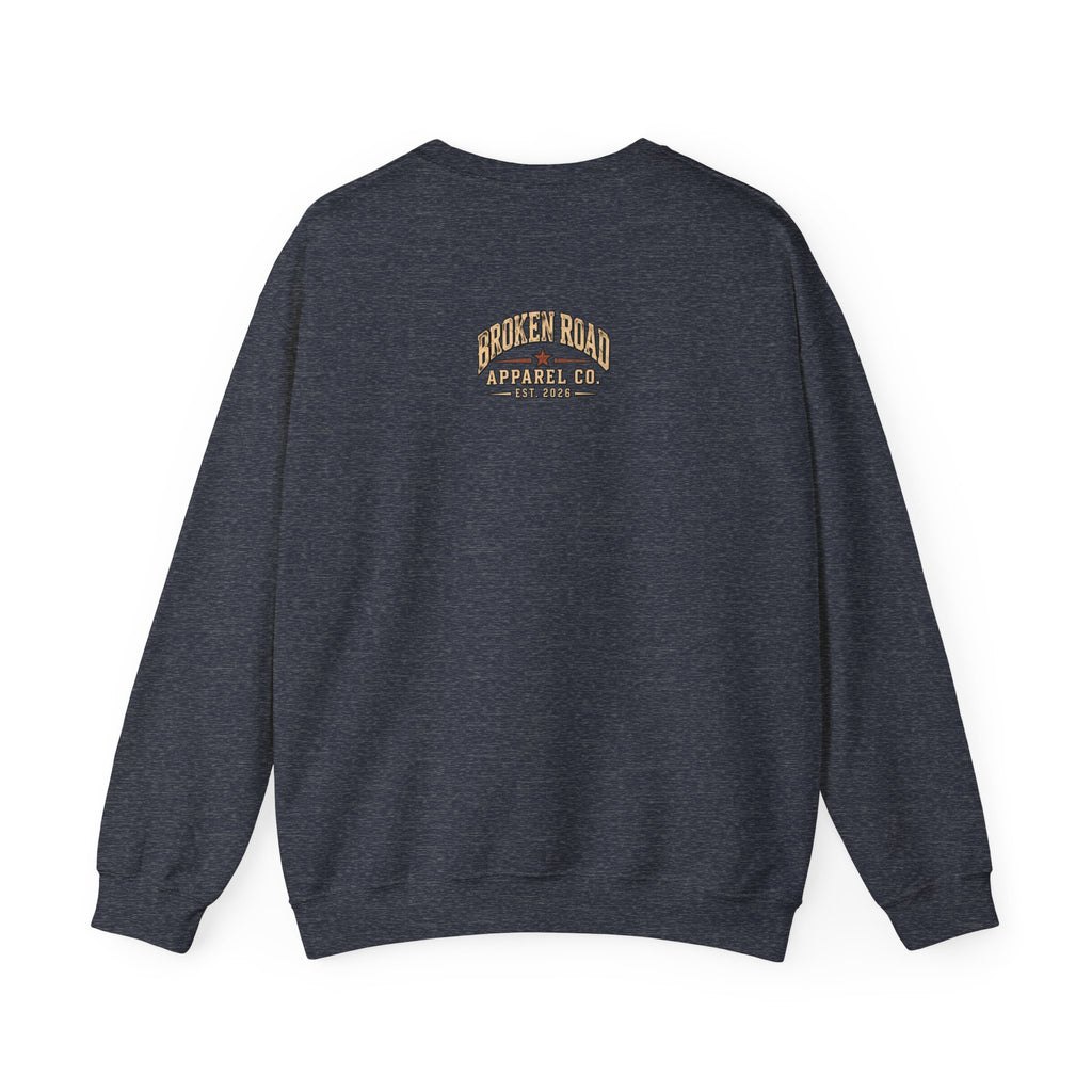 The Road Behind Made Me™ - Broken Road Gear | EMS Heavy Blend Crewneck Sweatshirt | Broken Road Apparel Co.