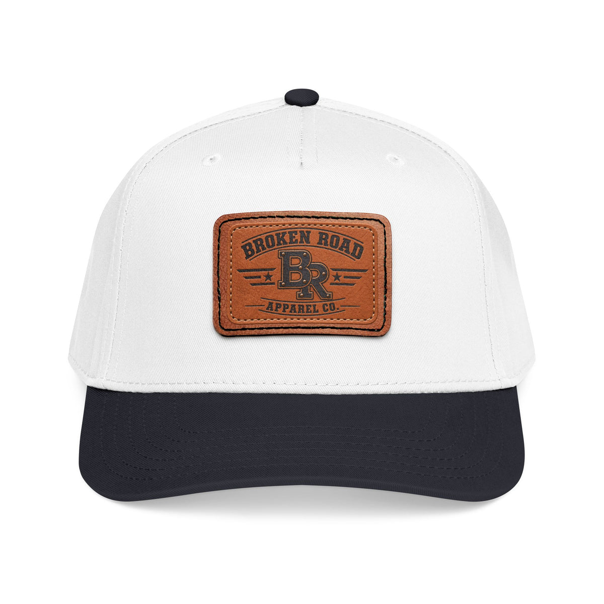 The Roadmark – Broken Road Leather Patch Trucker Hat / Mid Profile Baseball Cap with Leather Patch