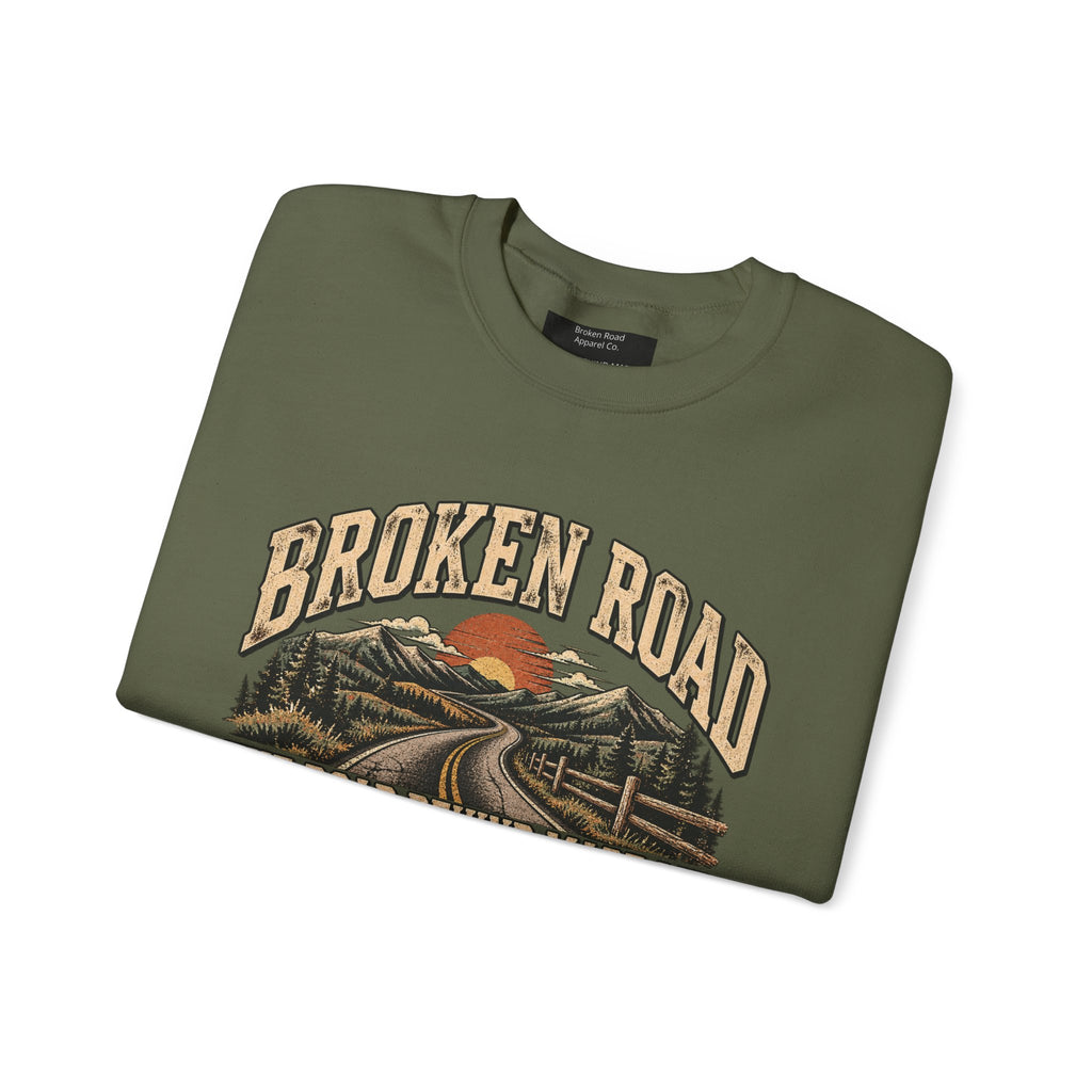 The Road Behind Made Me™ - Broken Road Gear | EMS Heavy Blend Crewneck Sweatshirt | Broken Road Apparel Co.