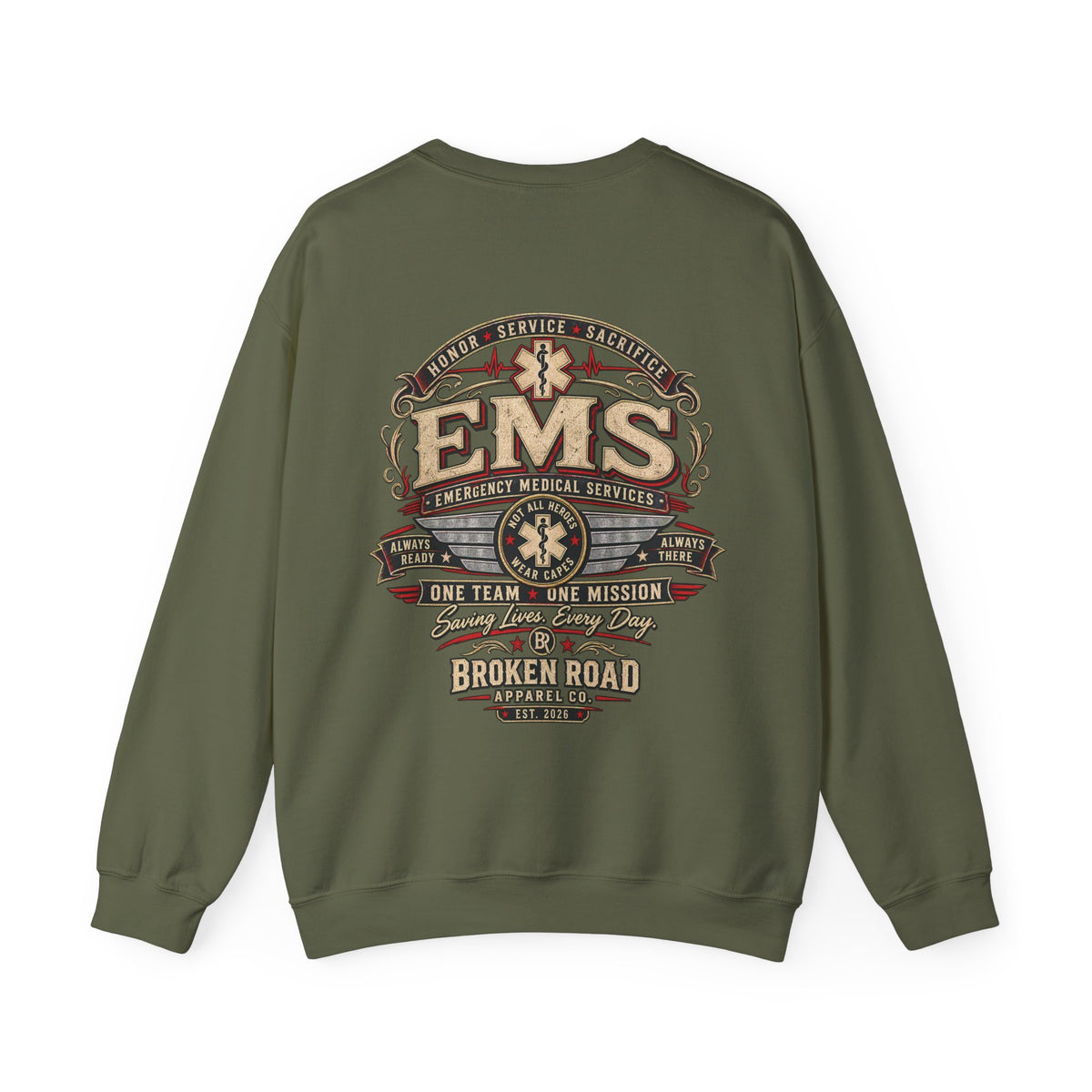 Honor • Service • Sacrifice™ - Broken Road Gear | EMS Heavy Blend Crewneck Sweatshirt | Broken Road Apparel Co.