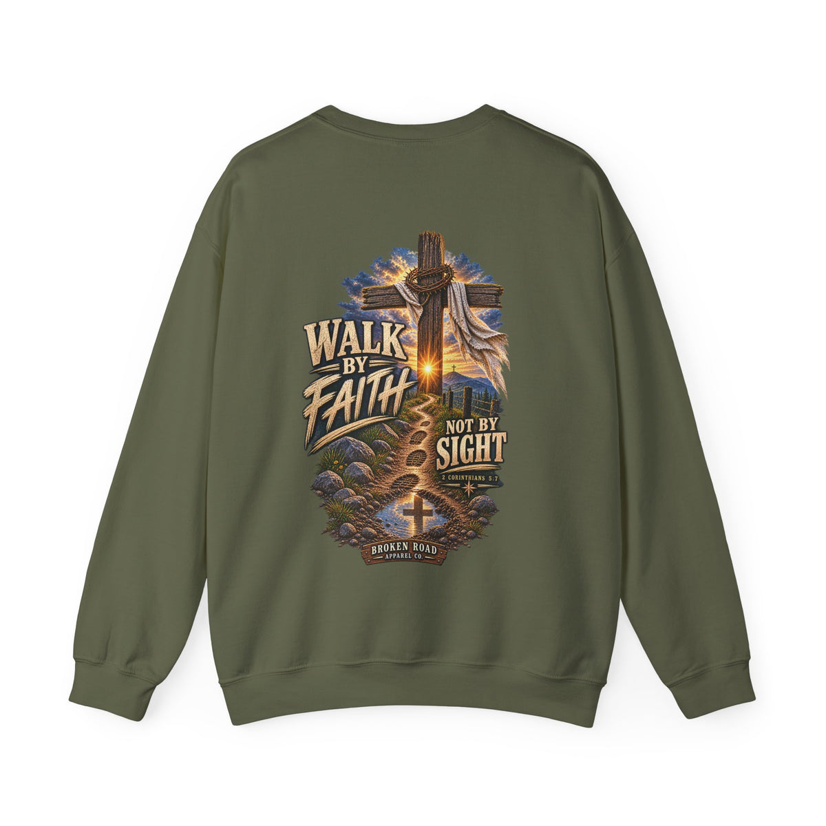 Walk By Faith — The Narrow Road Collection™ | Heavy Blend Crewneck Sweatshirt | Broken Road Apparel Co.