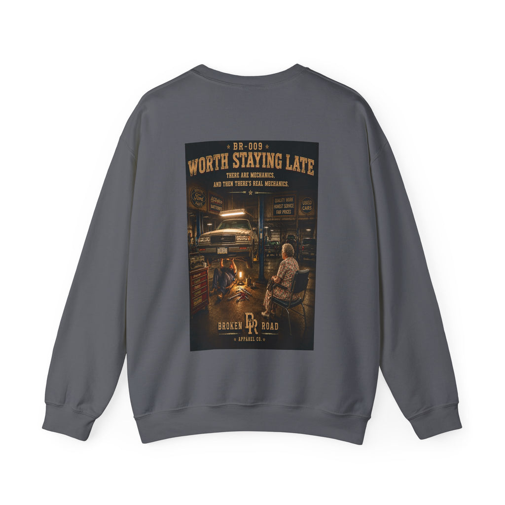Worth Staying Late™ | Heavy Blend Crewneck Sweatshirt | Broken Road Apparel Co.