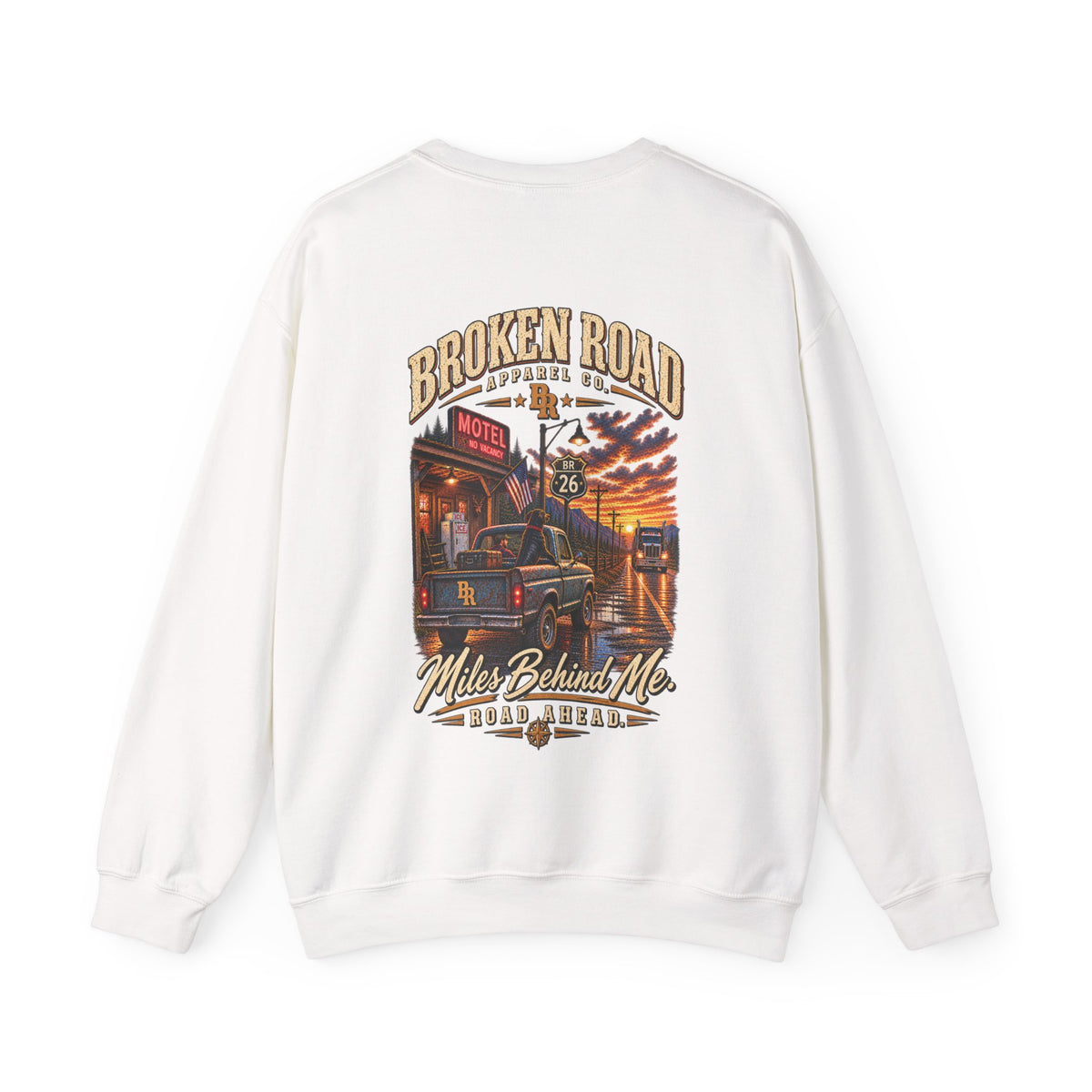 Miles Behind Me. Road Ahead™ | Heavy Blend Crewneck Sweatshirt | Broken Road Apparel Co.