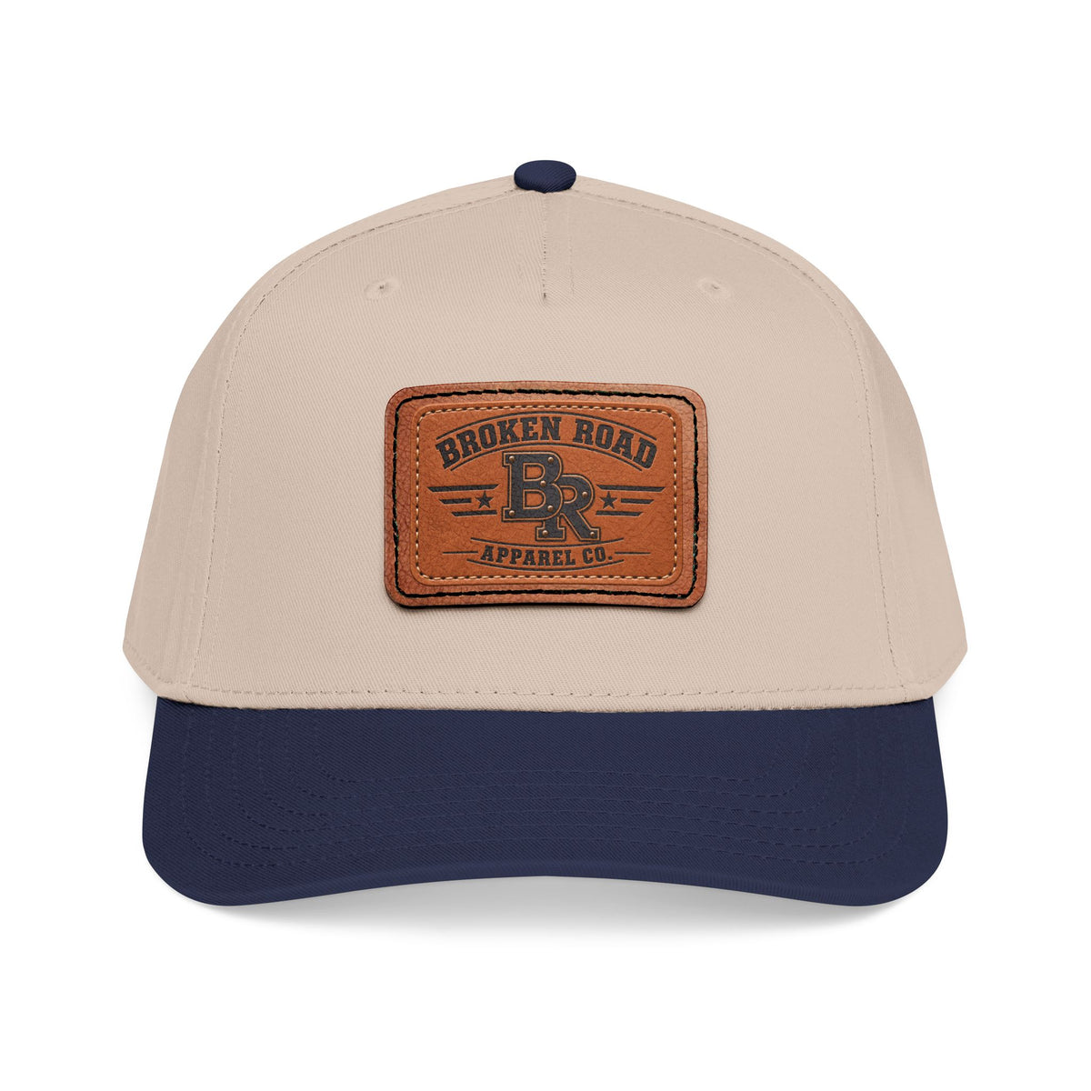 The Roadmark – Broken Road Leather Patch Trucker Hat / Mid Profile Baseball Cap with Leather Patch