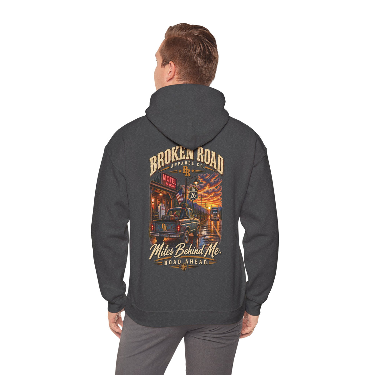 Miles Behind Me. Road Ahead.™ | Heavy Blend Hoodie | Broken Road Apparel Co.
