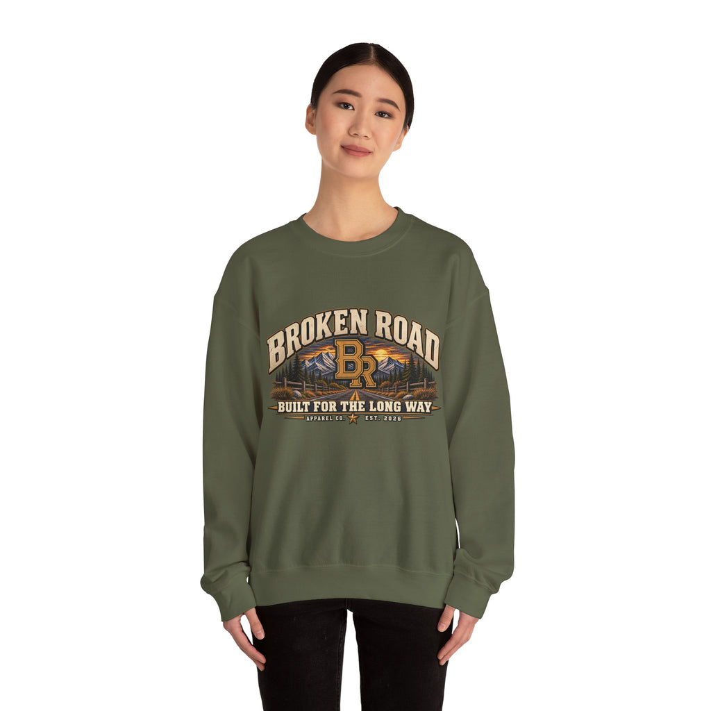 Built For The Long Way™ - Broken Road Gear | Heavy Blend Crewneck Sweatshirt | Broken Road Apparel Co.