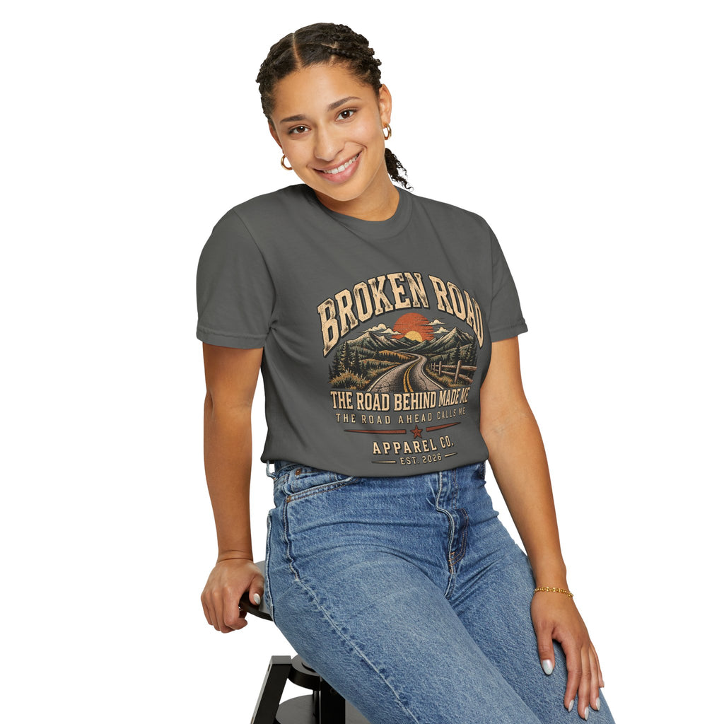 The Road Behind Made Me – Vintage Broken Road T-Shirt / Unisex Garment-Dyed T-shirt
