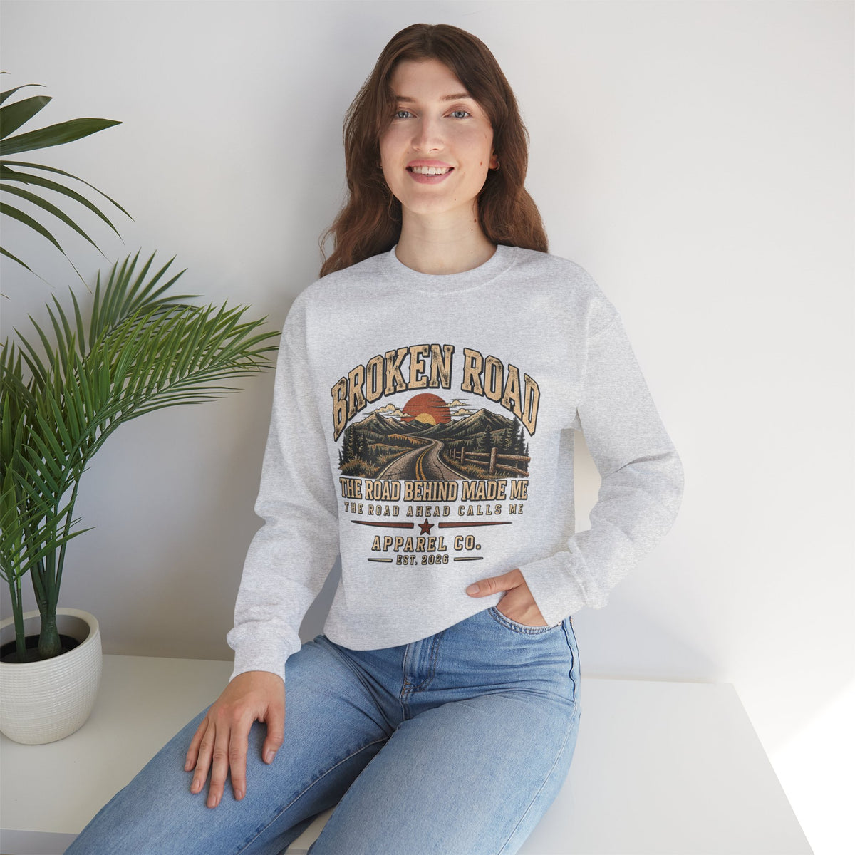 The Road Behind Made Me™ - Broken Road Gear | EMS Heavy Blend Crewneck Sweatshirt | Broken Road Apparel Co.