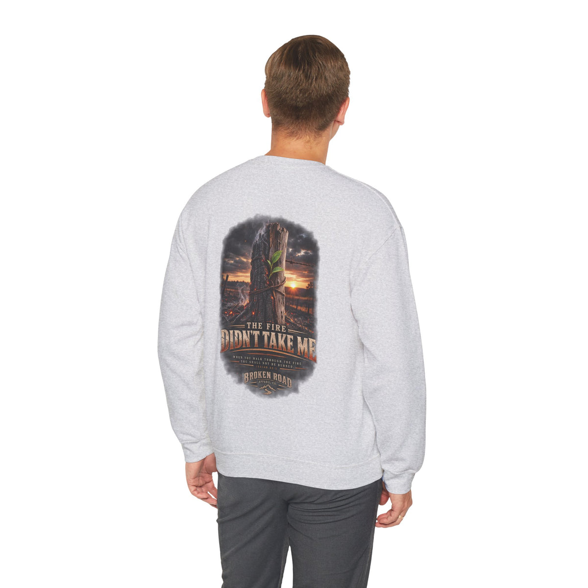 The Fire Didn't Take Me™ - The Narrow Road Collection | Heavy Blend Crewneck Sweatshirt | Broken Road Apparel Co.
