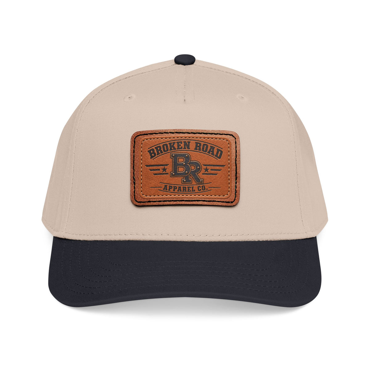 The Roadmark – Broken Road Leather Patch Trucker Hat / Mid Profile Baseball Cap with Leather Patch