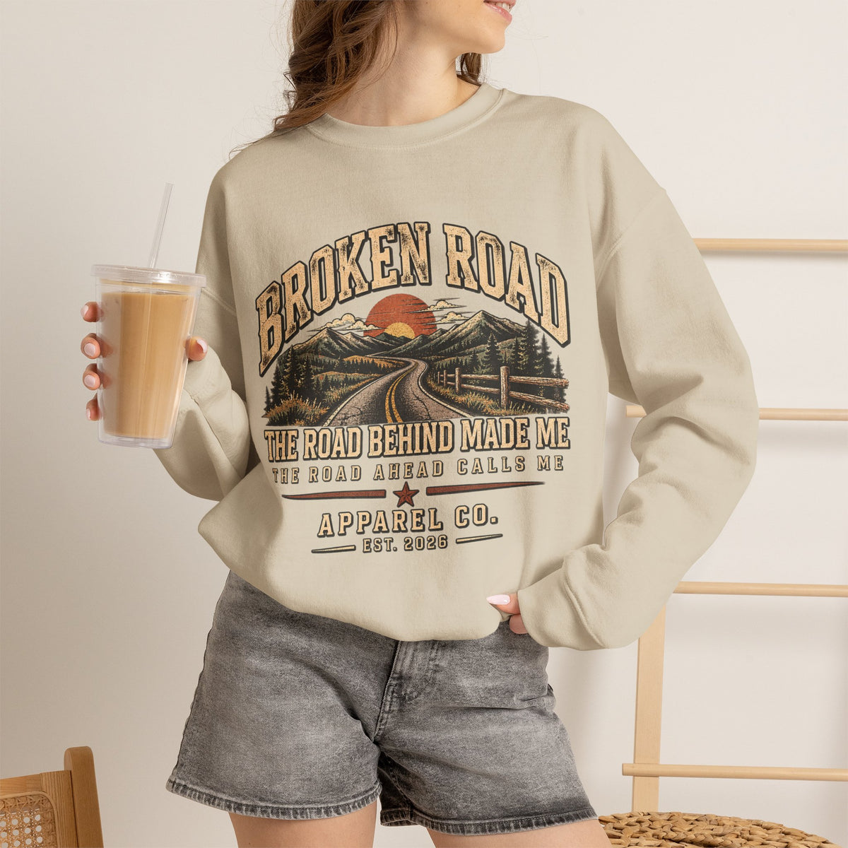 The Road Behind Made Me™ - Broken Road Gear | EMS Heavy Blend Crewneck Sweatshirt | Broken Road Apparel Co.